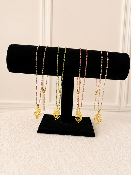 Collier acier à maillons - pendentif coeur de viana