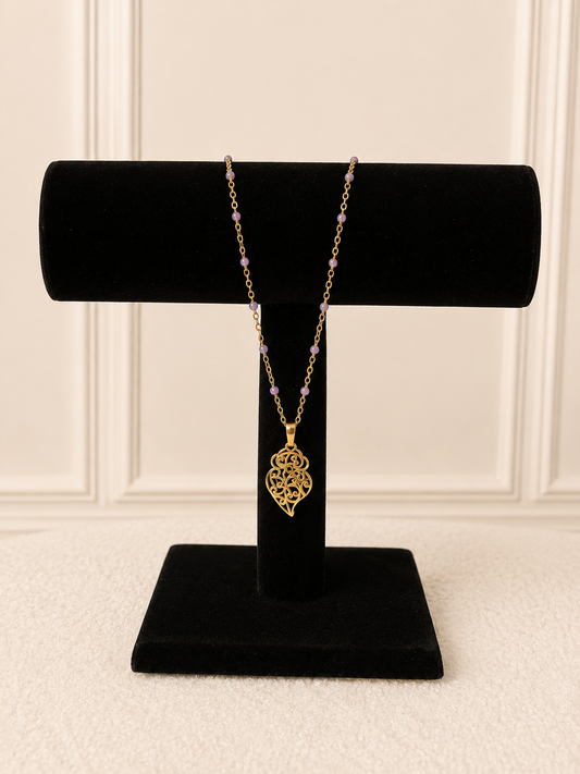 Collier acier à maillons - pendentif coeur de viana