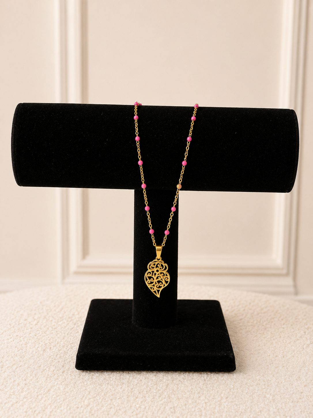 Collier acier à maillons - pendentif coeur de viana