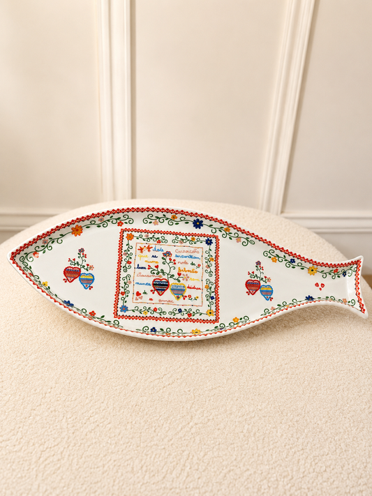 Plat en céramique en forme de poisson - Peint à la main